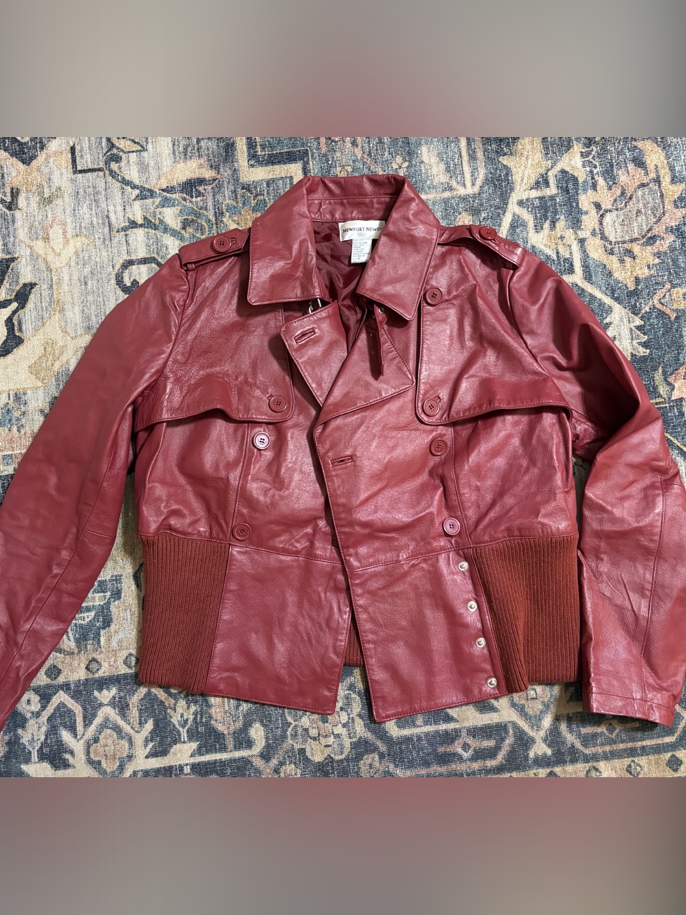 Newport News Burgundy-Red Leather Trench Jacket
